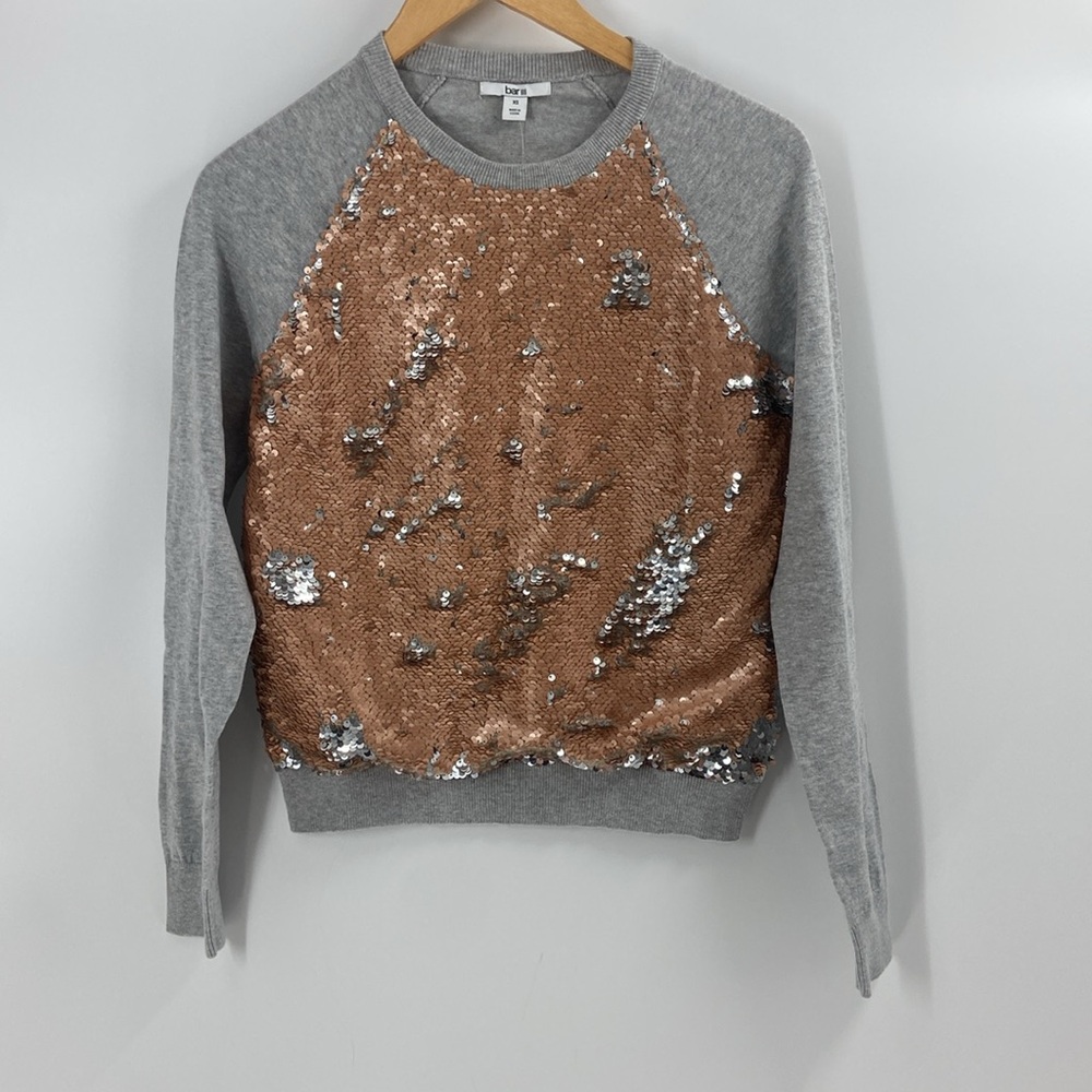 Bar 111 Heather grey rose pink cotton blend sequin long sleeve sweatshirt New